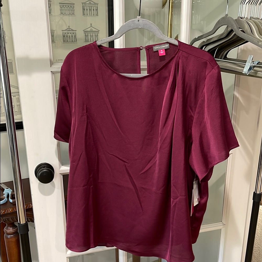 Vince Camuto Red Puff Sleeve Blouse with Boxy Fit